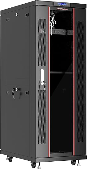 42U Server Rack Cabinet, 39” Deep 19” Network Enclosure on Wheels, Glass Door, Temperature Control System with 4 Fans, 8-Way PDU, Shelf, IT & AV Data Cabinet