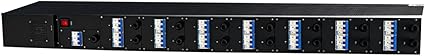 7 Outlets Rack Mount Power Strip with Circuit Breaker, 16 Total Outlets, 32A Maximum Current, IP/RS485 Communication, Remote Control, Server Cabinet PDU, Black