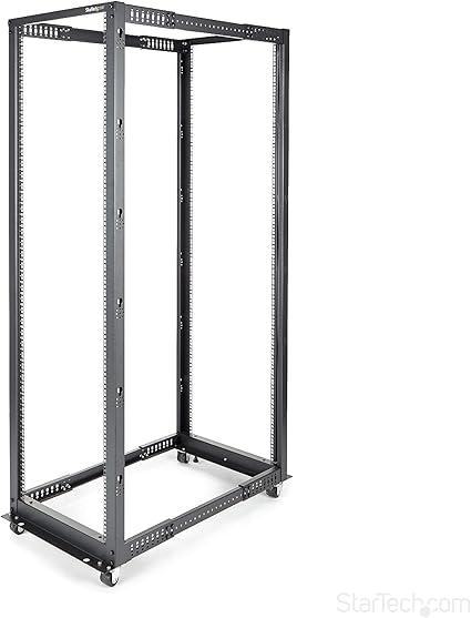 StarTech 42U 4-Post Server Rack, 19in Open Frame Rack with 40in (101cm) Mounting Depth and 1323lb (600kg) Weight Capacity, Mobile or Floor Mount IT Rack
