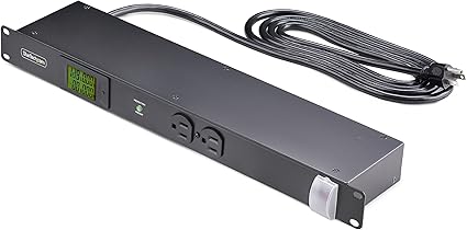 StarTech.com 12-Outlet Horizontal Rack Mount Metered PDU, 1U Server Power Strip w/Surge Protector, 8ft/2.4m Power Cable, TAA