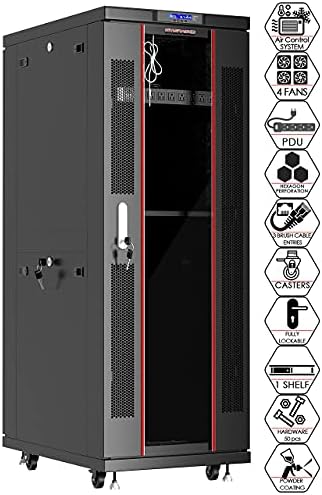 Sysracks 42U Server Rack Locking Cabinet Network Rack Cabinet Enclosure Shelf Casters Glass Doors 39 Inch Depth LCD Screen Thermosystem Powerbar