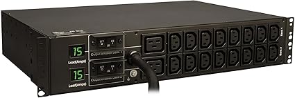 Tripp Lite Metered PDU, 30A, 18 Outlets (16 C13 & 2 C19), 208/240V, L6-30P, 12 ft. Cord, 2U Rack-Mount Power, TAA (PDUMH30HV) Black
